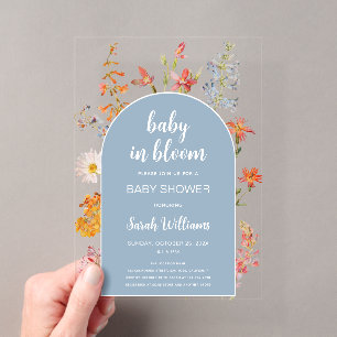 Baby in Bloom Boy Shower Blue Arch Wildflowers Acrylic Invitations
