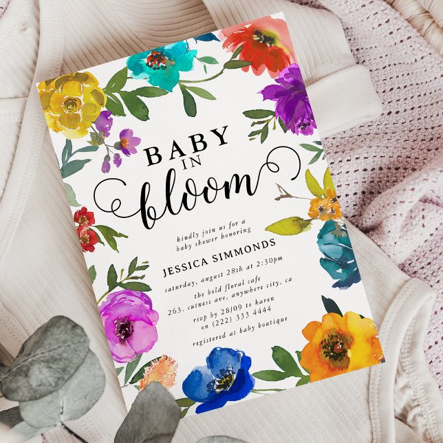 Baby in Bloom Bright & Bold Floral Baby Shower Invitation (Creator Uploaded)