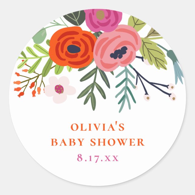 Baby in Bloom Bright Floral Baby Shower Classic Round Sticker (Front)
