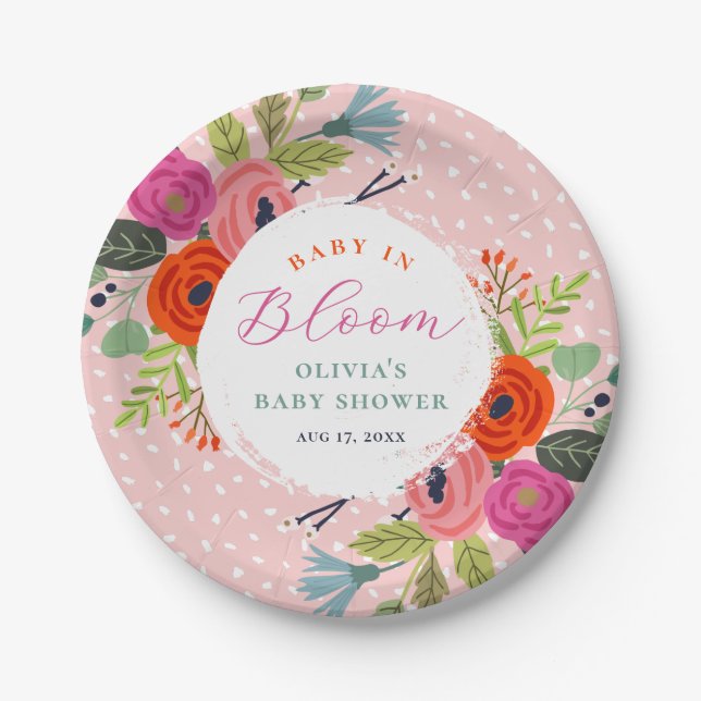 Baby in Bloom Bright Floral Baby Shower Paper Plate (Front)