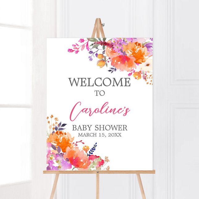 Baby in Bloom Bright Floral Baby Shower Welcome Poster (Baby in Bloom Baby Shower Welcome Sign)