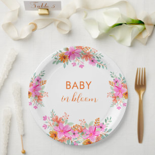 Baby in Bloom bright summer floral shower  Paper Plate