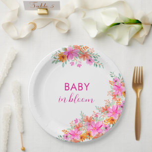 Baby in Bloom bright summer floral shower Paper Plate
