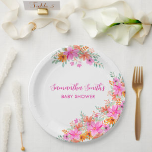 Baby in Bloom bright summer floral shower  Paper Plate