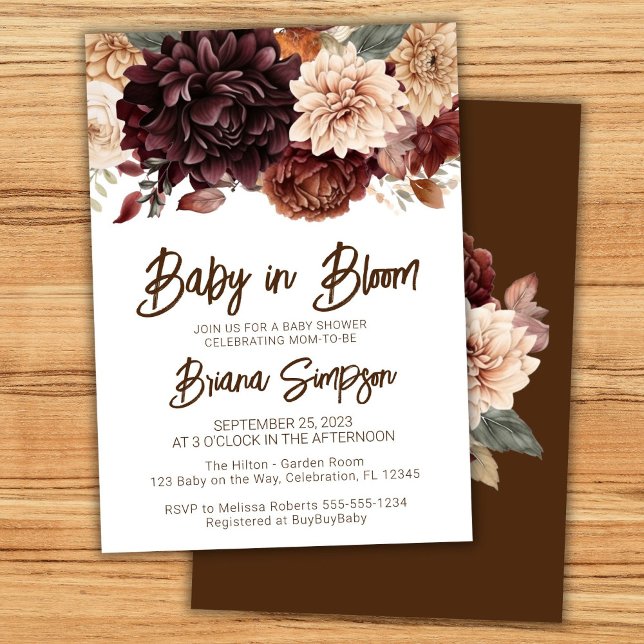 Baby in Bloom Brown Beige Floral Baby Shower Invitation (Creator Uploaded)