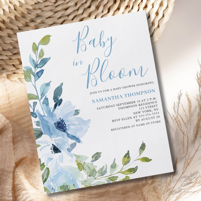 Baby In Bloom Budget Blue Floral Shower Invitation Flyer (Creator Uploaded)
