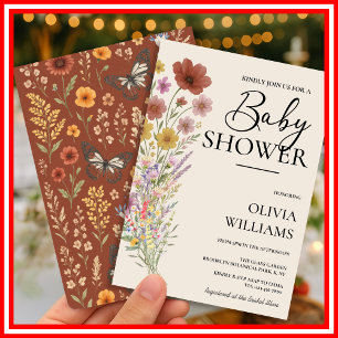 Baby in Bloom   Burnt Orange Wildflower Invitation