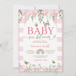 Baby in Bloom Butterfly Pink Bow Baby Shower Invitation