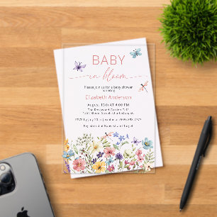Baby in Bloom Butterfly Wildflower Baby Shower  Acrylic Invitations