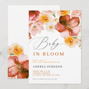 Baby in Bloom Chic Autumn Flowers Girl Baby Shower Invitation