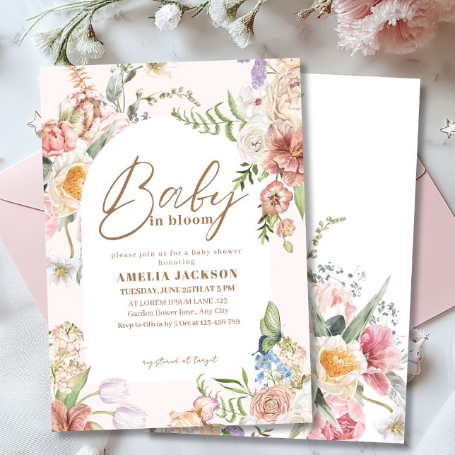 Baby in bloom chic garden wildflowers Baby shower Invitation (Creator Uploaded)