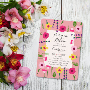 Baby In Bloom Colourful Floral QR Code Baby Shower Invitation
