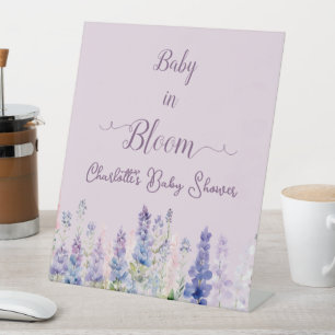 Baby In Bloom Colourful Lupine Flowers Baby Shower Pedestal Sign