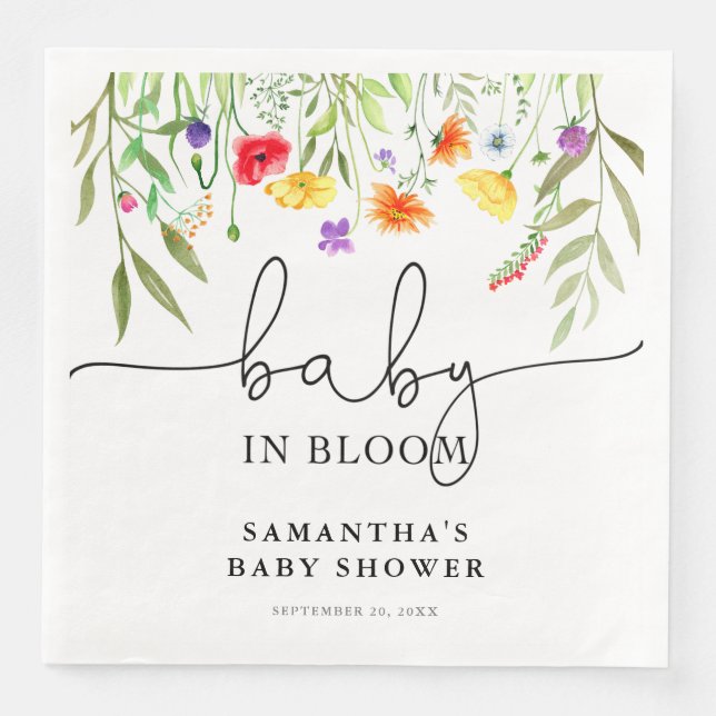 Baby in Bloom Colourful wildflowers spring floral Napkin (Front)