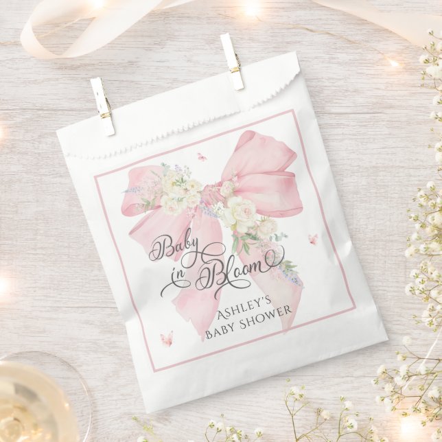 Baby in Bloom Cute Floral Pink Bow Baby Shower Favour Bag (Clipped)