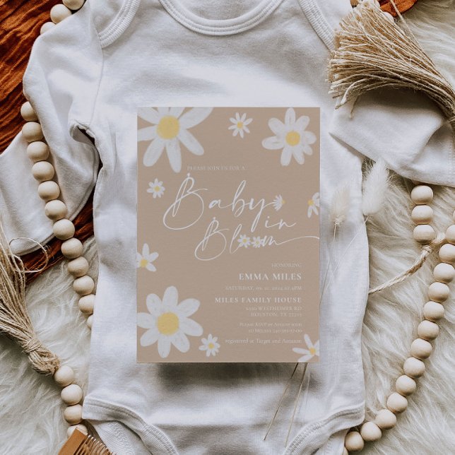 Baby in Bloom Daisy Beige Baby Shower Invitation (Creator Uploaded)