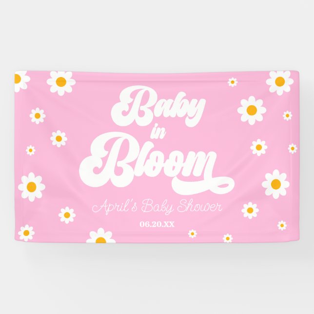 Baby In Bloom Daisy Flower Floral Pink Baby Shower Banner (Horizontal)