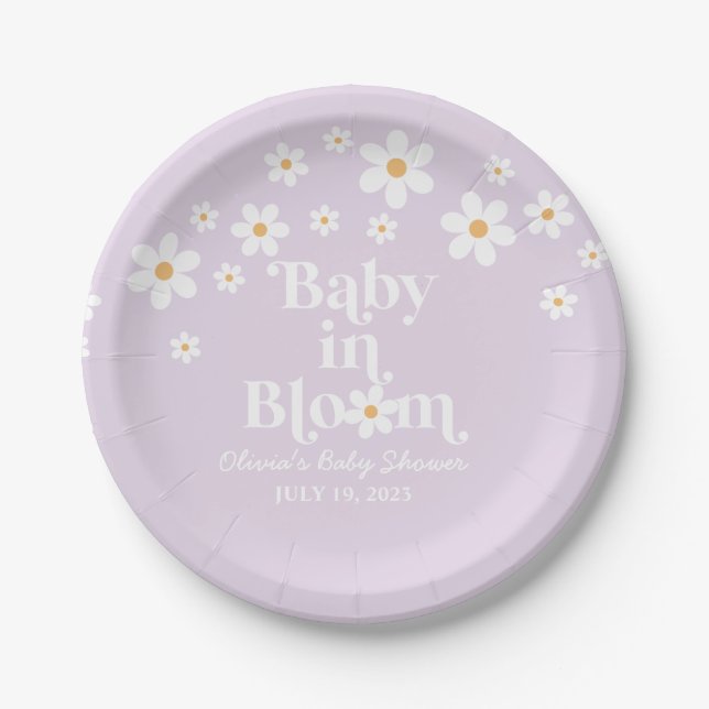 Baby in Bloom Daisy lilac Baby Shower Paper Plates (Front)