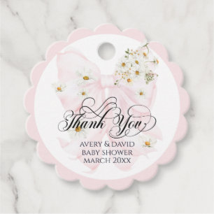 Baby in Bloom Daisy Pink Bow Girl Baby Shower Favour Tags