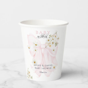Baby in Bloom Daisy Pink Bow Girl Baby Shower Paper Cups