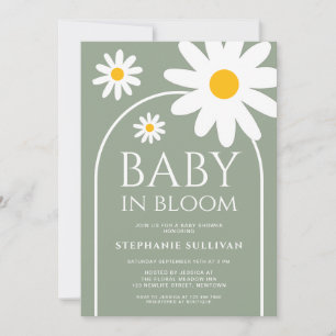 Baby in Bloom Daisy Sage Green Baby Shower Invitation