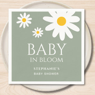 Baby in Bloom Daisy Sage Green Baby Shower  Napkin