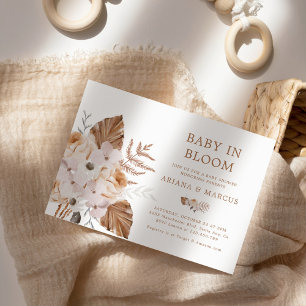 Baby In Bloom  Dark Terracotta Boho Bouquet Invitation