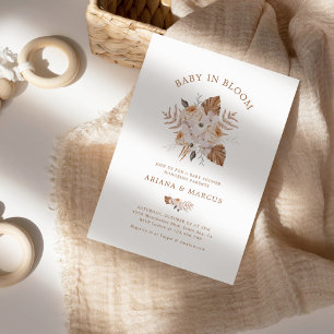 Baby In Bloom Dark Terracotta Boho Bouquet Invitation