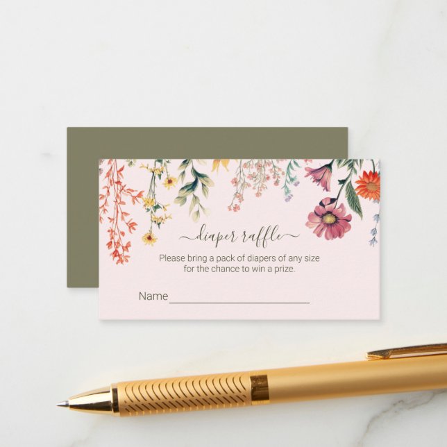 Baby in Bloom Diaper Raffle Tickets Enclosure Card (Front/Back In Situ)