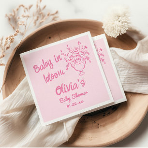 Baby In Bloom Drawn Floral Bouquet Baby Shower Napkin
