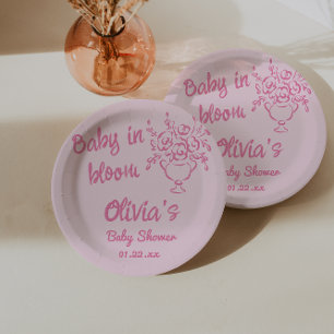Baby In Bloom Drawn Floral Bouquet Baby Shower Paper Plate