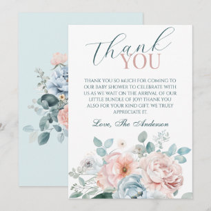 Baby in Bloom Dusty Blue Baby Shower Thank You Card