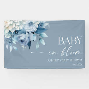 Baby In Bloom Dusty Blue Floral Baby Shower Banner