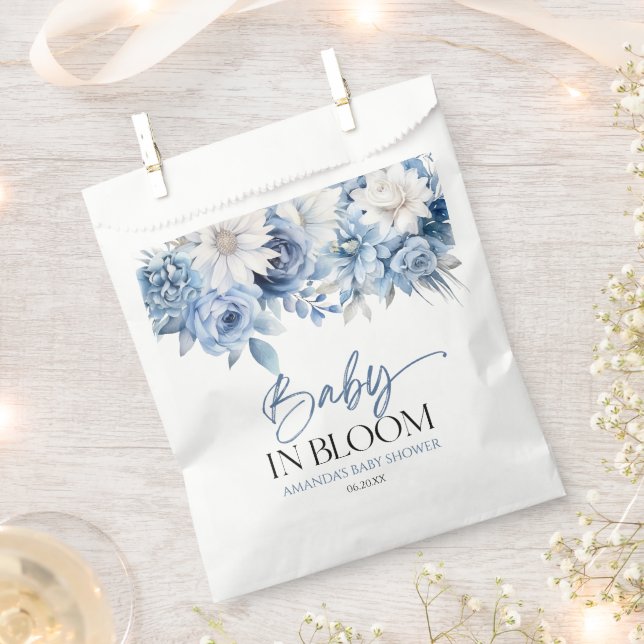 Baby In Bloom Dusty Blue Floral Baby Shower Favour Bag (Clipped)