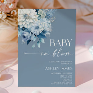 Baby In Bloom Dusty Blue Floral Baby Shower Invitation