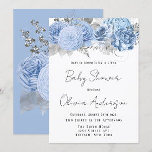 Baby in Bloom Dusty Blue Peony Baby Shower Invitation