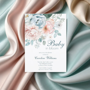 Baby In Bloom Dusty Blue Spring Floral Shower Invitation