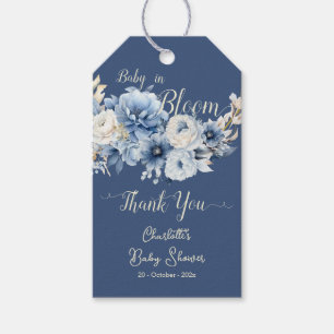 Baby In Bloom Elegant Blue Flowers Baby Shower Gift Tags