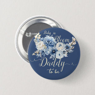 Baby In Bloom Elegant Blue Flowers Daddy-to-be 2 Inch Round Button