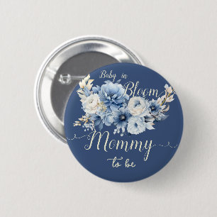 Baby In Bloom Elegant Blue Flowers Mommy-to-be 2 Inch Round Button