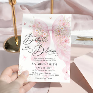 Baby in Bloom Elegant Blush Pink Bow Baby Shower Invitation