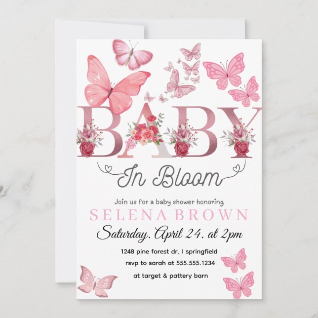 BABY In Bloom – Elegant Butterfly Baby Shower card (Front)