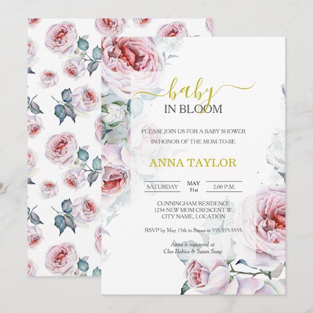 Baby in Bloom Elegant Floral Baby Shower Invitation (Front/Back)