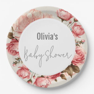 Baby in Bloom Elegant Flower Pink Baby Shower Paper Plate