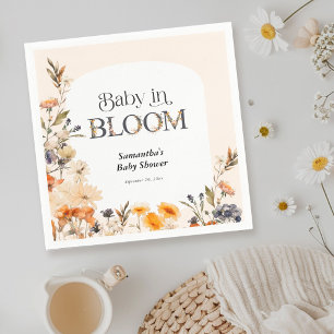 Baby in Bloom Elegant Watercolor Fall Wildflowers Napkin