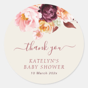 baby in bloom fall floral baby shower  classic round sticker