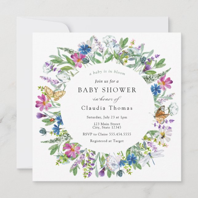 Baby in Bloom Fleur sauvage Baby shower Invitation (Devant)