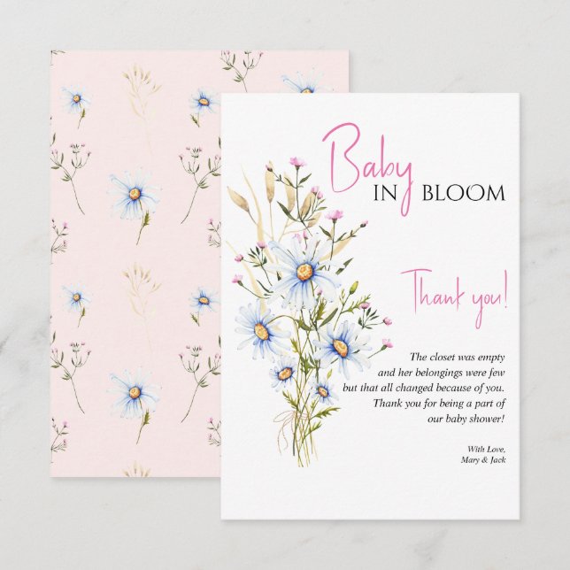 Baby In Bloom Fleur sauvage Merci Baby shower (Devant / Derrière)