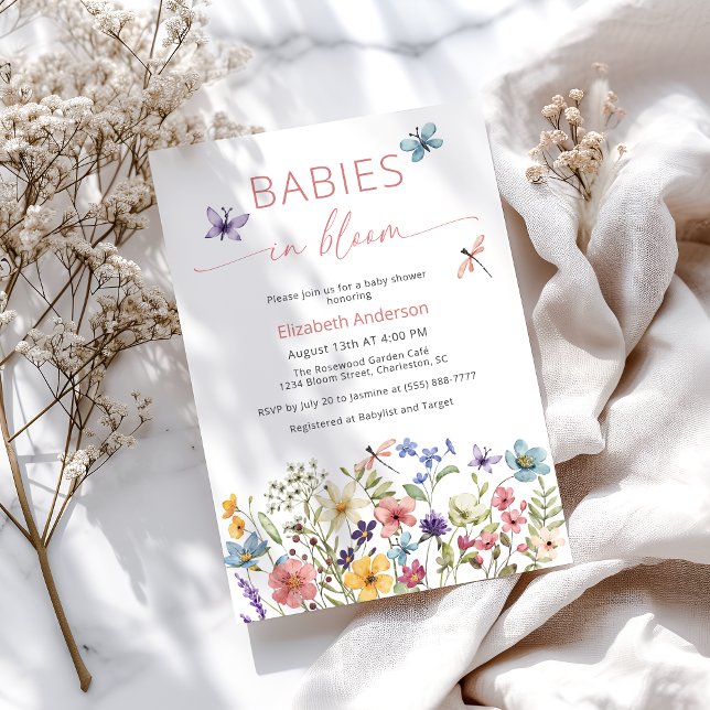 Baby in Bloom Fleur sauvage Twin Shower Invitation (Créateur téléchargé)
