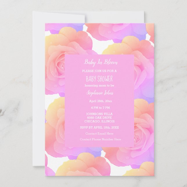 Baby In Bloom Floral Baby Shower Girls Pink Rose Invitation (Front)